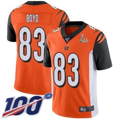 Nike Bengals #83 Tyler Boyd Orange Super Bowl LVI Patch Alternate Stitched NFL 100th Season Vapor Limited Jersey