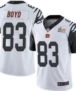 Nike Bengals #83 Tyler Boyd White Super Bowl LVI Patch Stitched NFL Limited Rush Jersey