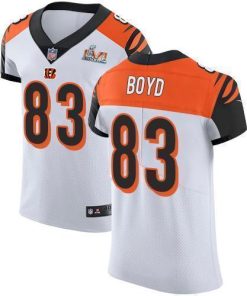 Nike Bengals #83 Tyler Boyd White Super Bowl LVI Patch Stitched NFL Vapor Untouchable Elite Jersey