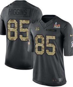 Nike Bengals #85 Tee Higgins Black Team Color Super Bowl LVI Patch Stitched NFL Limited Therma Long Sleeve Jersey