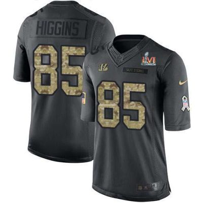 Nike Bengals #85 Tee Higgins Black Team Color Super Bowl LVI Patch Stitched NFL Limited Therma Long Sleeve Jersey