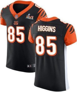 Nike Bengals #85 Tee Higgins Black Team Color Super Bowl LVI Patch Stitched NFL Vapor Untouchable Elite Jersey