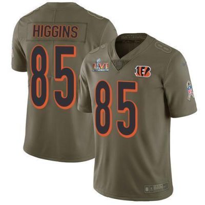 Nike Bengals #85 Tee Higgins Olive Super Bowl LVI Patch Stitched NFL Limited 2017 Salute To Service Jersey