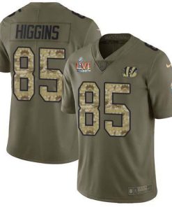 Nike Bengals #85 Tee Higgins Olive/Camo Super Bowl LVI Patch Stitched NFL Limited 2017 Salute To Service Jersey