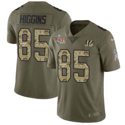 Nike Bengals #85 Tee Higgins Olive/Camo Super Bowl LVI Patch Stitched NFL Limited 2017 Salute To Service Jersey