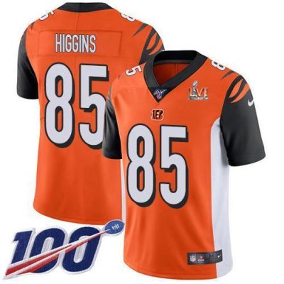 Nike Bengals #85 Tee Higgins Orange Super Bowl LVI Patch Alternate Stitched NFL 100th Season Vapor Limited Jersey