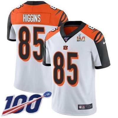 Nike Bengals #85 Tee Higgins White Super Bowl LVI Patch Stitched NFL 100th Season Vapor Limited Jersey