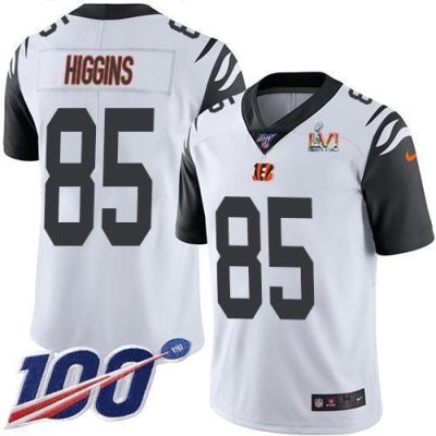Nike Bengals #85 Tee Higgins White Super Bowl LVI Patch Stitched NFL Limited Rush 100th Season Jersey