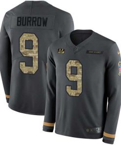 Nike Bengals #9 Joe Burrow Anthracite Salute To Service Stitched NFL Limited Therma Long Sleeve Jersey