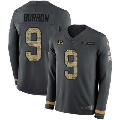 Nike Bengals #9 Joe Burrow Anthracite Salute To Service Stitched NFL Limited Therma Long Sleeve Jersey