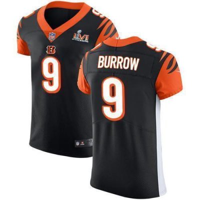 Nike Bengals #9 Joe Burrow Black Team Color Super Bowl LVI Patch Stitched NFL Vapor Untouchable Elite Jersey