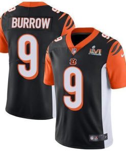 Nike Bengals #9 Joe Burrow Black Team Color Super Bowl LVI Patch Stitched NFL Vapor Untouchable Limited Jersey