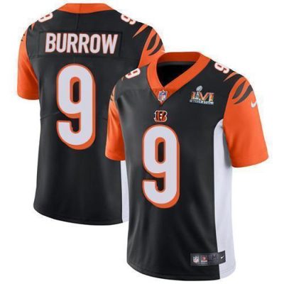 Nike Bengals #9 Joe Burrow Black Team Color Super Bowl LVI Patch Stitched NFL Vapor Untouchable Limited Jersey