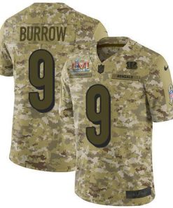Nike Bengals #9 Joe Burrow Camo Super Bowl LVI Patch Stitched NFL Limited 2018 Salute To Service Jersey