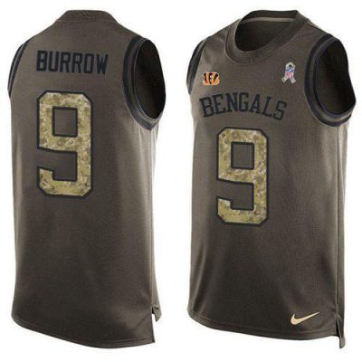 Nike Bengals #9 Joe Burrow Green Stitched NFL Limited Salute To Service Tank Top Jersey