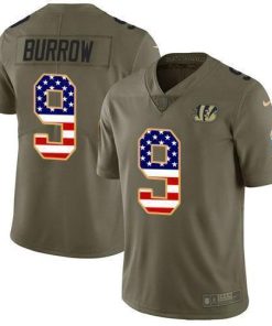 Nike Bengals #9 Joe Burrow Olive/USA Flag Stitched NFL Limited 2017 Salute To Service Jersey