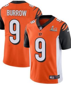Nike Bengals #9 Joe Burrow Orange Alternate Super Bowl LVI Patch Stitched NFL Vapor Untouchable Limited Jersey