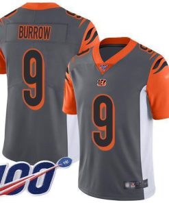 Nike Bengals #9 Joe Burrow Silver Stitched NFL Limited Inverted Legend 100th Season Jersey