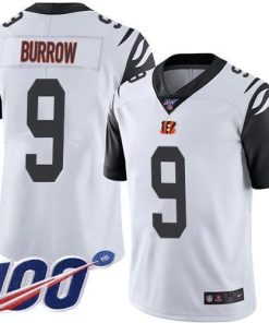 Nike Bengals #9 Joe Burrow White Stitched NFL Limited Rush 100th Season Jersey