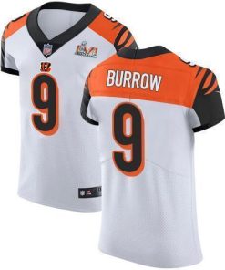 Nike Bengals #9 Joe Burrow White Super Bowl LVI Patch Stitched NFL Vapor Untouchable Elite Jersey