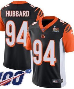 Nike Bengals #94 Sam Hubbard Black Team Color Super Bowl LVI Patch Stitched NFL 100th Season Vapor Limited Jersey
