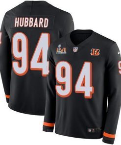 Nike Bengals #94 Sam Hubbard Black Team Color Super Bowl LVI Patch Stitched NFL Limited Therma Long Sleeve Jersey