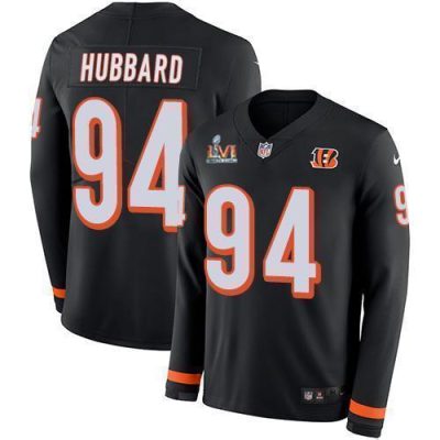 Nike Bengals #94 Sam Hubbard Black Team Color Super Bowl LVI Patch Stitched NFL Limited Therma Long Sleeve Jersey