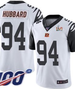 Nike Bengals #94 Sam Hubbard White Super Bowl LVI Patch Stitched NFL Limited Rush 100th Season Jersey