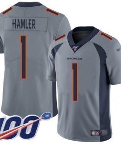 Nike Broncos #1 KJ Hamler Gray Stitched NFL Limited Inverted Legend 100th Season Jersey