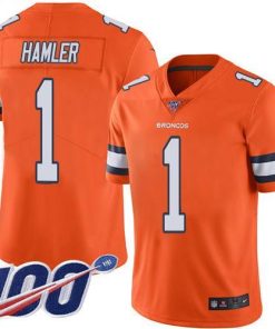 Nike Broncos #1 KJ Hamler Orange Stitched NFL Limited Rush 100th Season Jersey