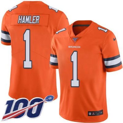 Nike Broncos #1 KJ Hamler Orange Stitched NFL Limited Rush 100th Season Jersey