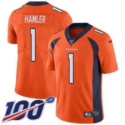 Nike Broncos #1 KJ Hamler Orange Team Color Stitched NFL 100th Season Vapor Untouchable Limited Jersey