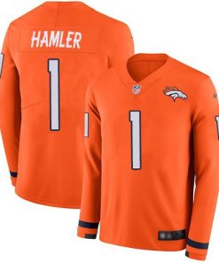 Nike Broncos #1 KJ Hamler Orange Team Color Stitched NFL Limited Therma Long Sleeve Jersey