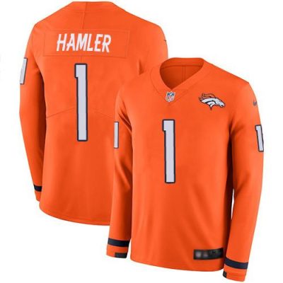 Nike Broncos #1 KJ Hamler Orange Team Color Stitched NFL Limited Therma Long Sleeve Jersey