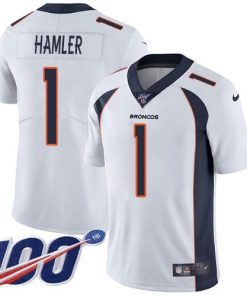 Nike Broncos #1 KJ Hamler White Stitched NFL 100th Season Vapor Untouchable Limited Jersey