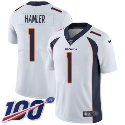 Nike Broncos #1 KJ Hamler White Stitched NFL 100th Season Vapor Untouchable Limited Jersey