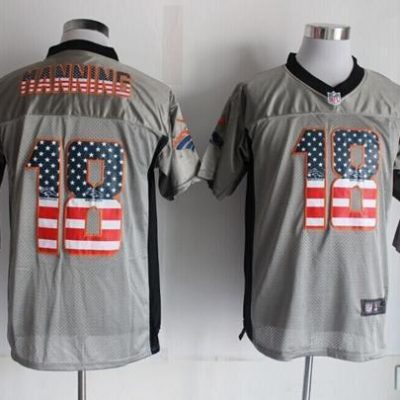 Nike Broncos #18 Peyton Manning Grey Stitched NFL Elite USA Flag Fashion Jersey