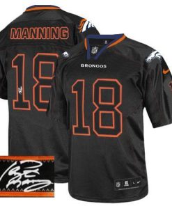 Nike Broncos #18 Peyton Manning Lights Out Black Stitched NFL Elite Autographed Jersey