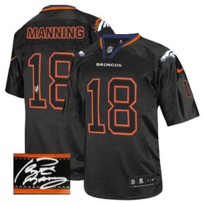 Nike Broncos #18 Peyton Manning Lights Out Black Stitched NFL Elite Autographed Jersey