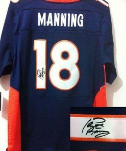 Nike Broncos #18 Peyton Manning Navy Blue Alternate Stitched NFL Elite Autographed Jersey