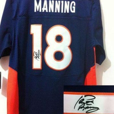 Nike Broncos #18 Peyton Manning Navy Blue Alternate Stitched NFL Elite Autographed Jersey