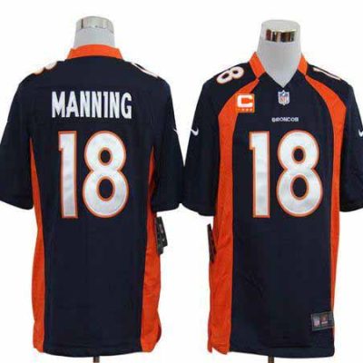 Nike Broncos #18 Peyton Manning Navy Blue Alternate With C Patch Stitched NFL Game Jersey