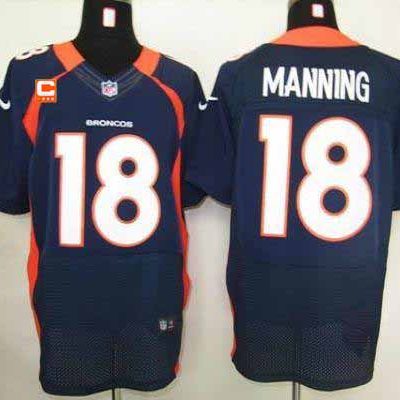 Nike Broncos #18 Peyton Manning Navy Blue With C Patch Stitched NFL Elite Jersey