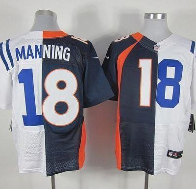 Nike Broncos #18 Peyton Manning Navy Blue/White Stitched NFL Elite Split Colts Jersey