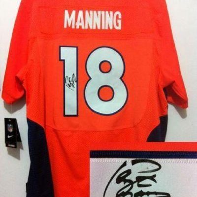 Nike Broncos #18 Peyton Manning Orange Team Color Stitched NFL Elite Autographed Jersey