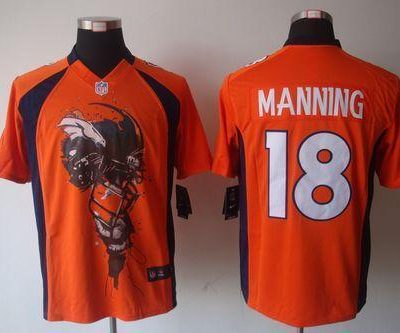 Nike Broncos #18 Peyton Manning Orange Team Color Stitched NFL Helmet Tri-Blend Limited Jersey