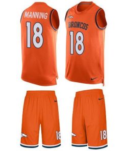 Nike Broncos #18 Peyton Manning Orange Team Color Stitched NFL Limited Tank Top Suit Jersey