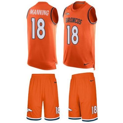 Nike Broncos #18 Peyton Manning Orange Team Color Stitched NFL Limited Tank Top Suit Jersey