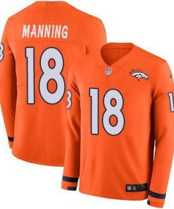 Nike Broncos #18 Peyton Manning Orange Team Color Stitched NFL Limited Therma Long Sleeve Jersey
