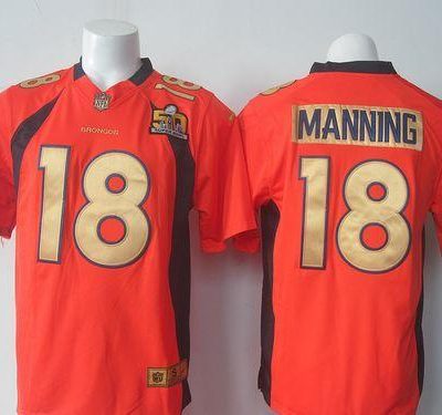 Nike Broncos #18 Peyton Manning Orange Team Color Super Bowl 50 Collection Stitched NFL Elite Jersey